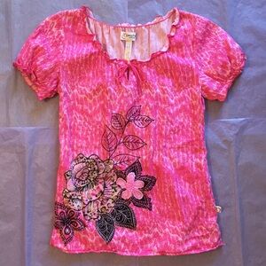 Peaches Leopard Printed Rose Floral Scrub Top Size Small